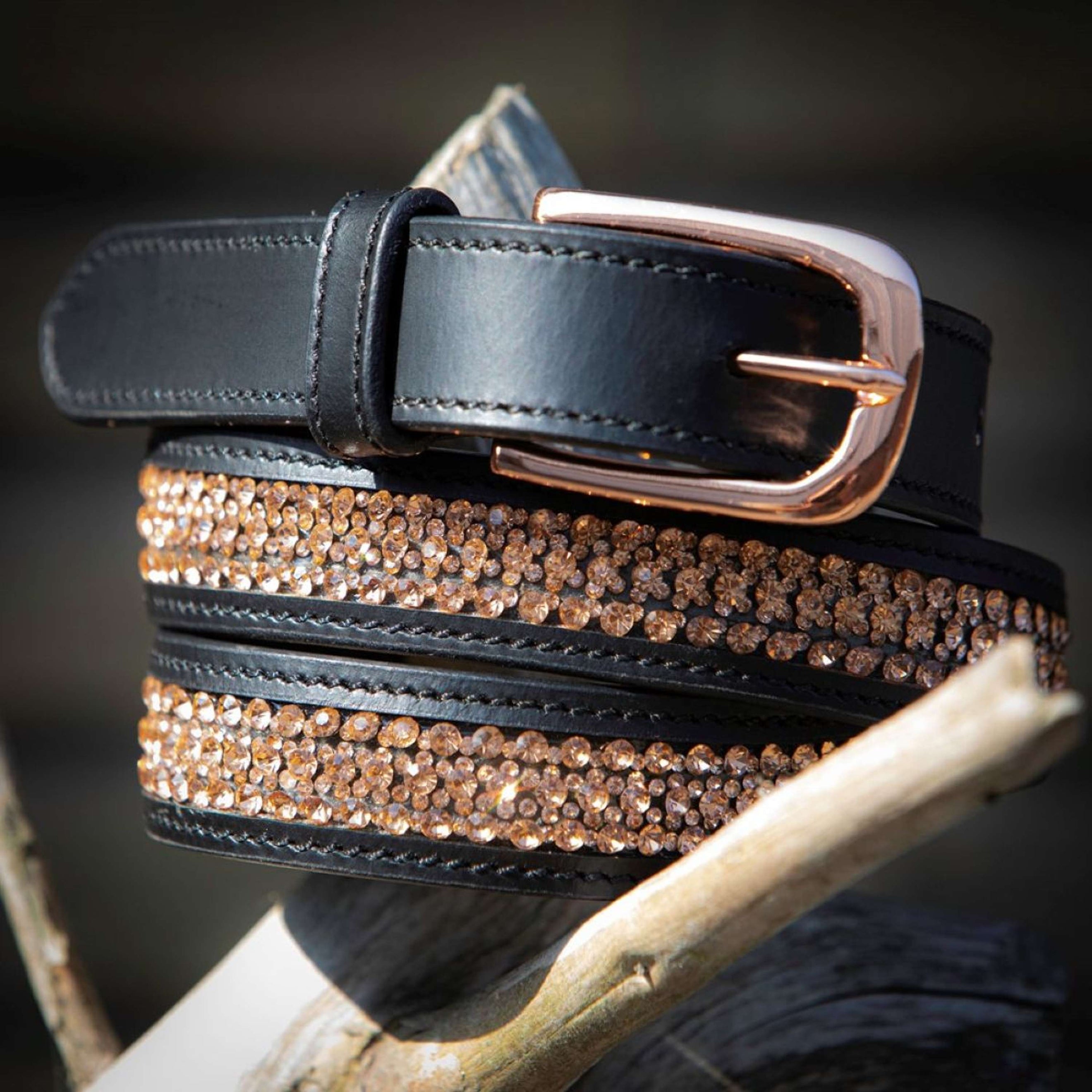 Harry's Horse Riem Leder Crystal Zwart/Rosegoud Harry's Horse Riem Leder Crystal Zwart/Rosegoud