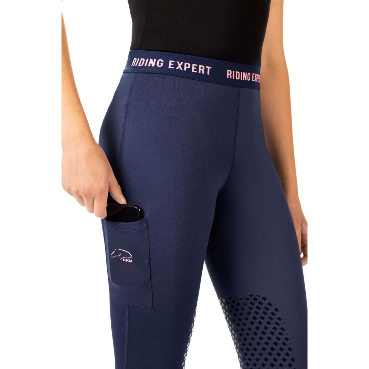 HKM Rijlegging Wien Knie Grip Donkerblauw/Neon Koraal