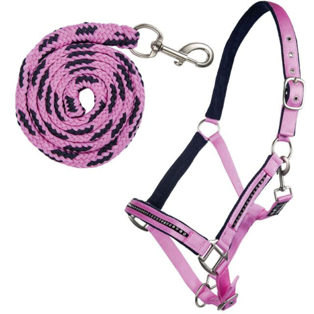 HKM Halsterset Crystal Zacht Onderlegd Roze/Donkerblauw