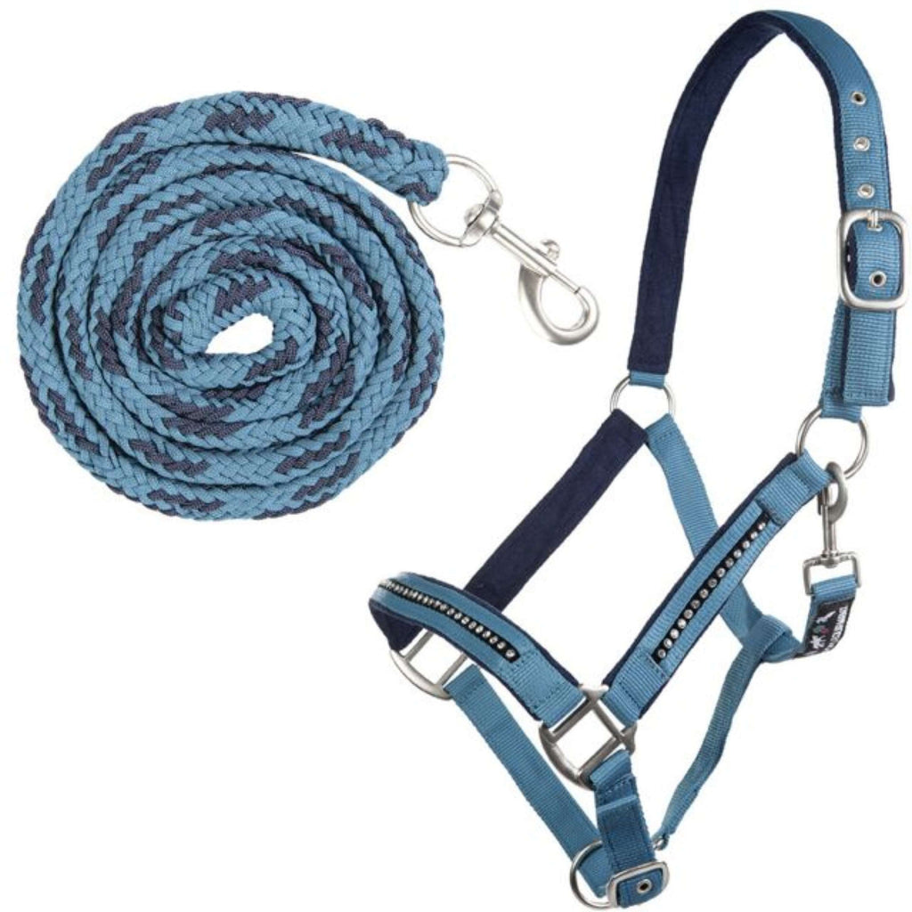 HKM Halsterset Crystal Zacht Onderlegd Petrol/Navy