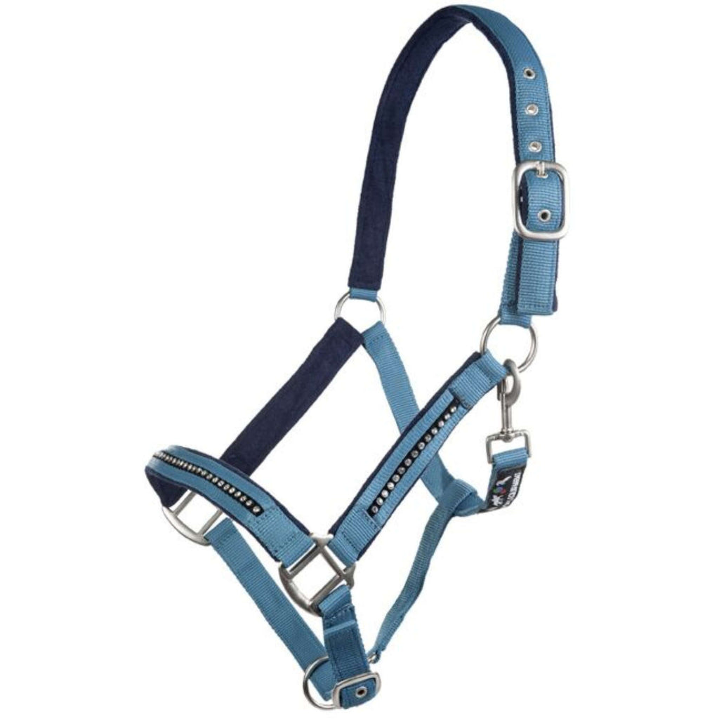 HKM Halsterset Crystal Zacht Onderlegd Petrol/Navy