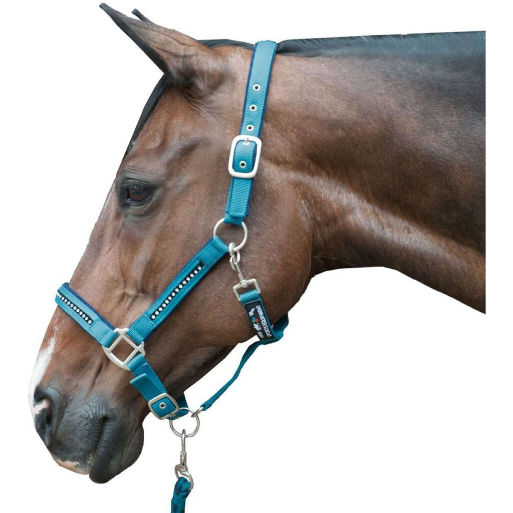 HKM Halsterset Crystal Zacht Onderlegd Petrol/Navy