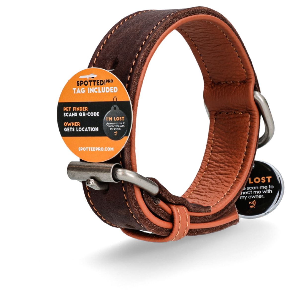 Spotted Pro! Hondenhalsband Leer Bruin