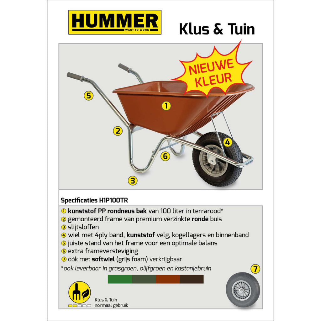 Hummer Kruiwagen Luchtband Terra Rood