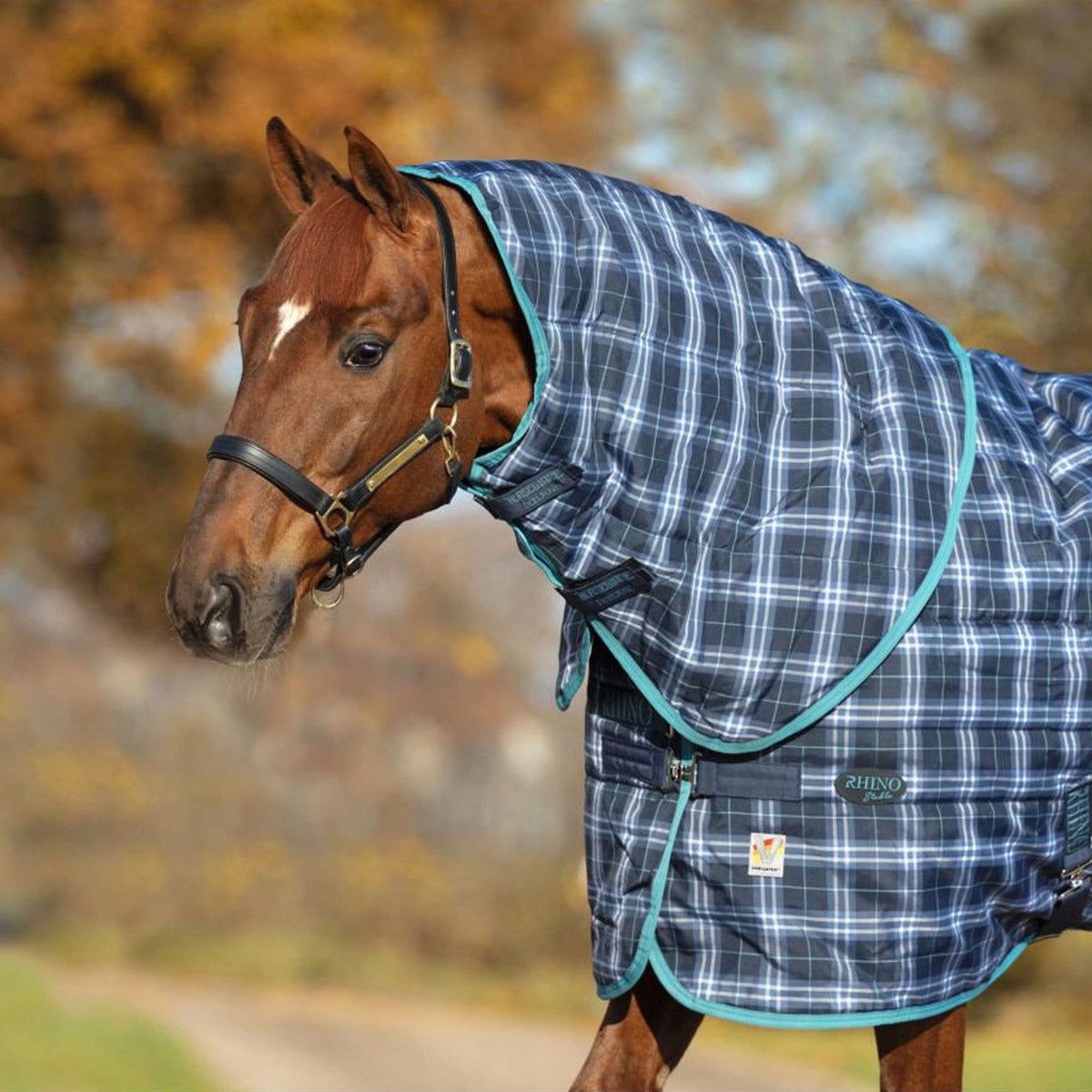 Rhino Stable Hood 150g Polyester Navy Check/Teal