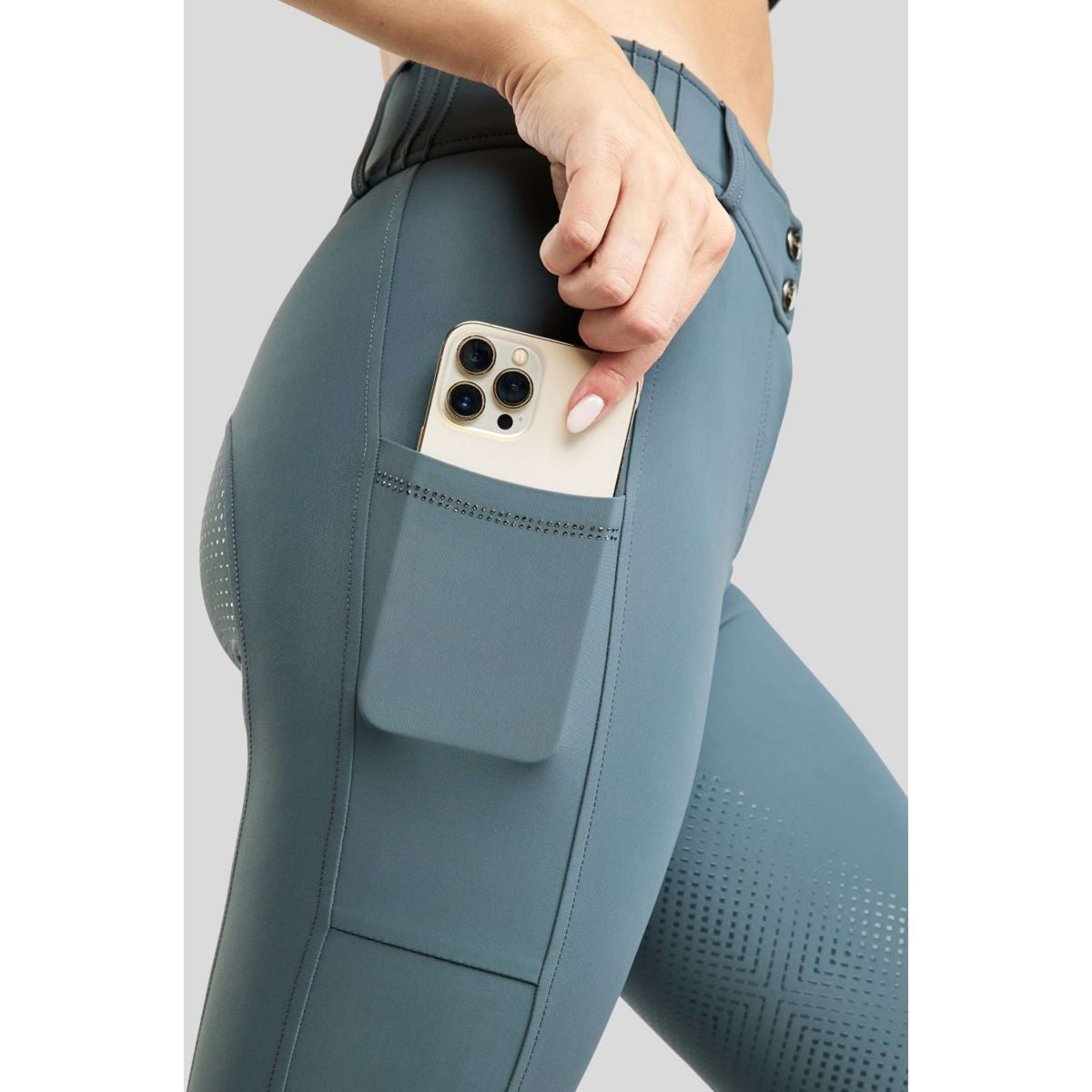 Montar Rijbroek MoZuna Gun Metal Crystals Full Grip Dark Slate