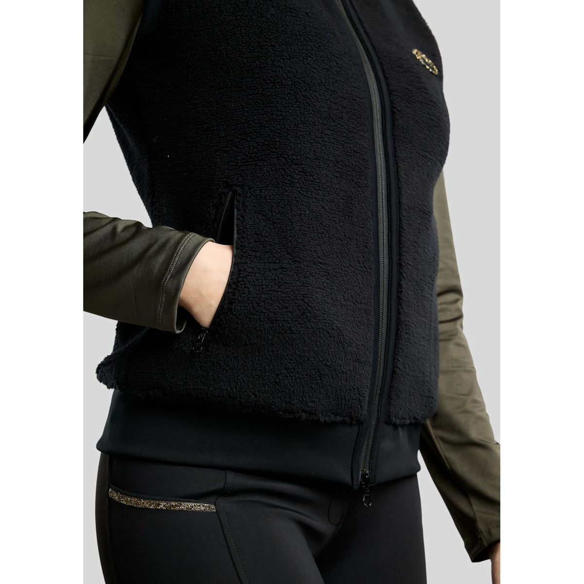 Montar Bodywarmer MoEbba Teddy Pile Golden Quartz Zwart