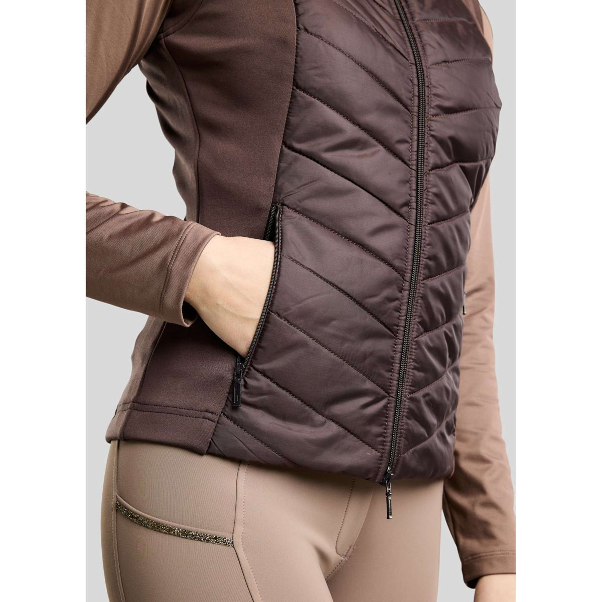 Montar Bodywarmer MoEverline Hybrid Detachable Hood Golden Quartz Crystals Black Peony