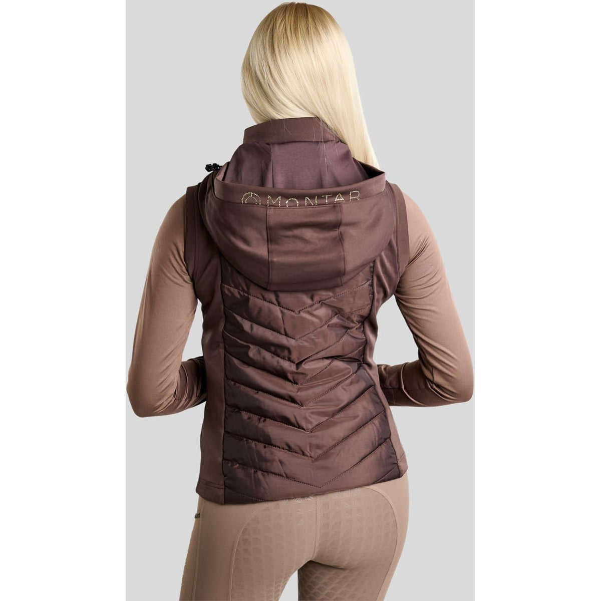 Montar Bodywarmer MoEverline Hybrid Detachable Hood Golden Quartz Crystals Black Peony