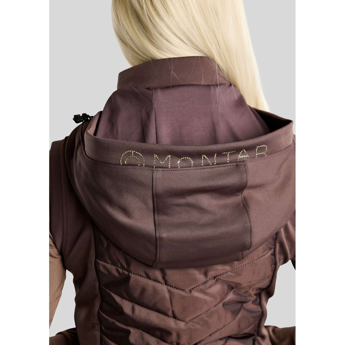 Montar Bodywarmer MoEverline Hybrid Detachable Hood Golden Quartz Crystals Black Peony