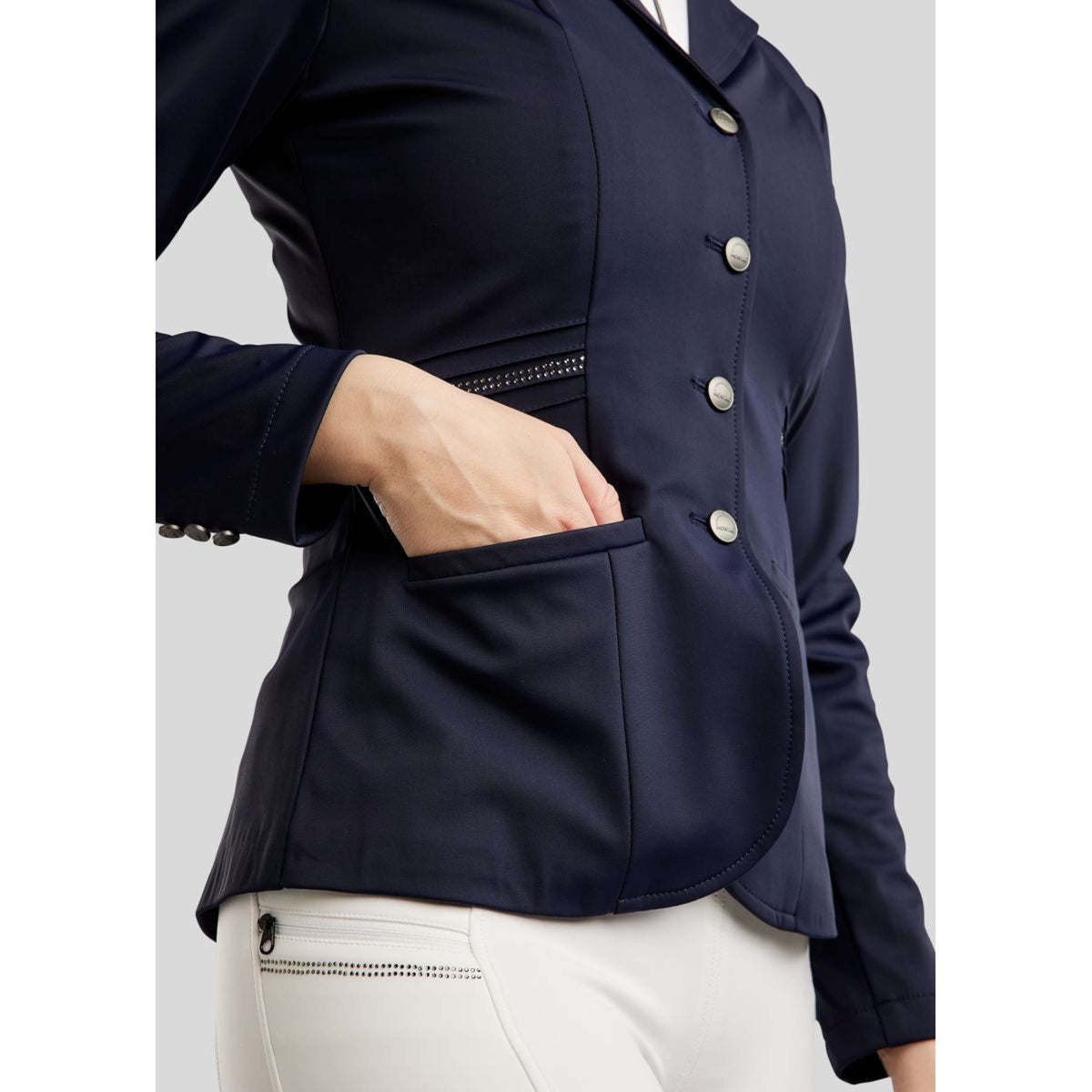 Montar Wedstrijdjasje MoPearl Pintucks Gun Metal Crystals Navy