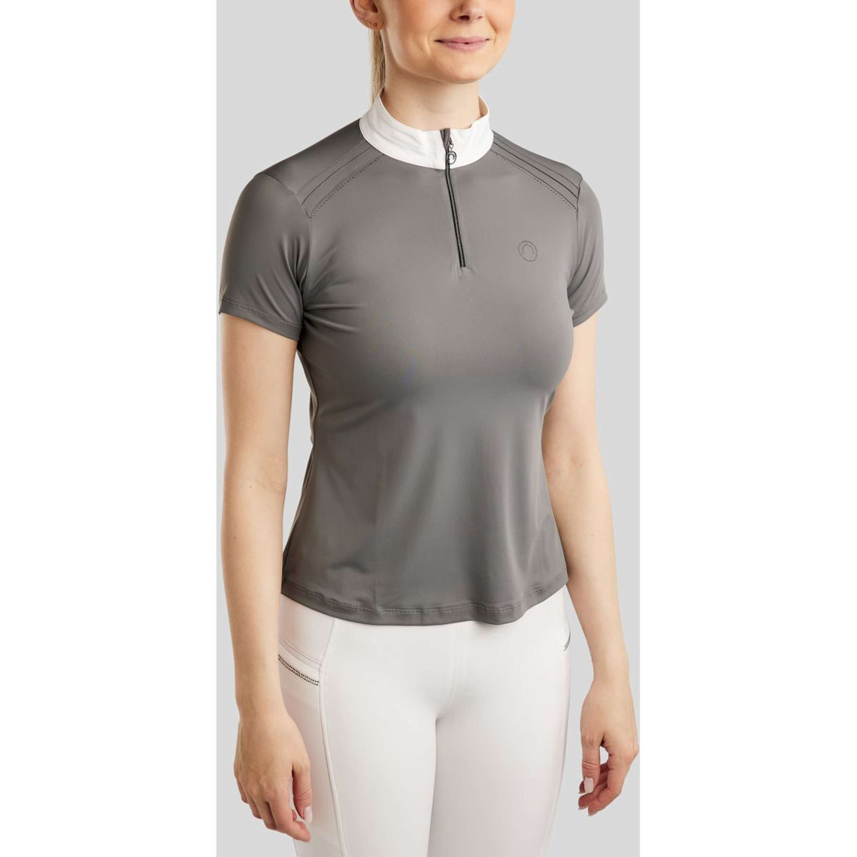 Montar Wedstrijdshirt MoPearl Pintucks Gun Metal Crystals Grijs