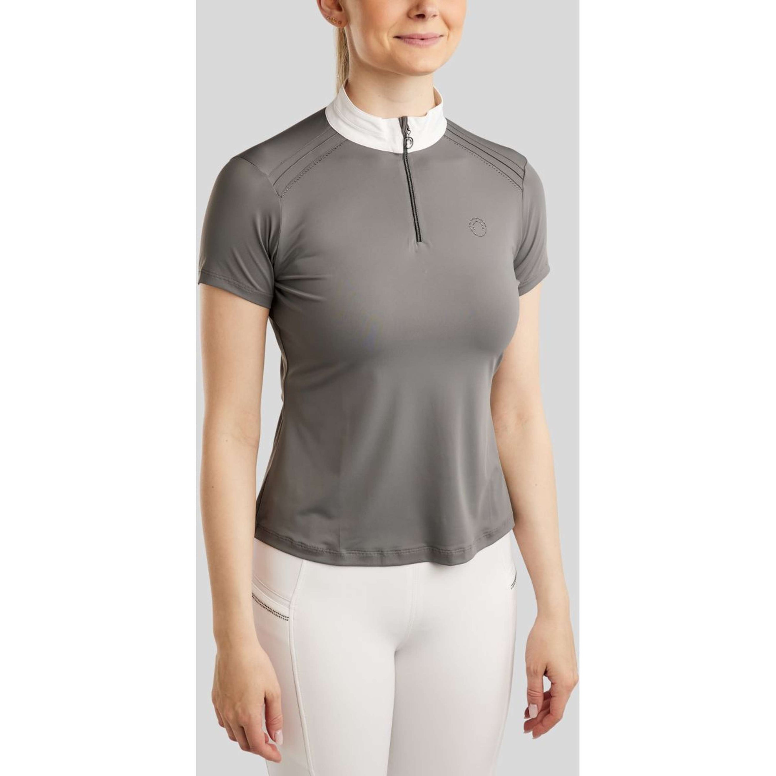 Montar Wedstrijdshirt MoPearl Pintucks Gun Metal Crystals Grijs