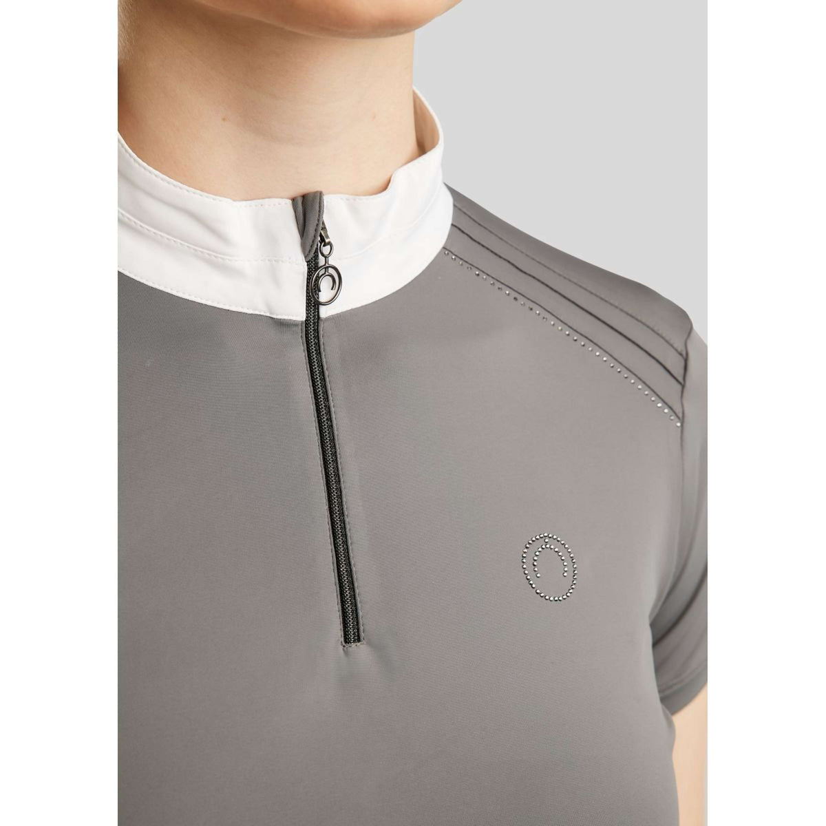 Montar Wedstrijdshirt MoPearl Pintucks Gun Metal Crystals Grijs