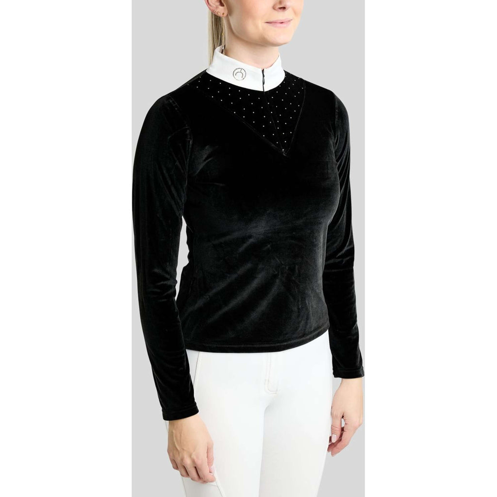 Montar Wedstrijdshirt MoValerie Velvet Golden Quartz Crystals Lange Mouwen Zwart