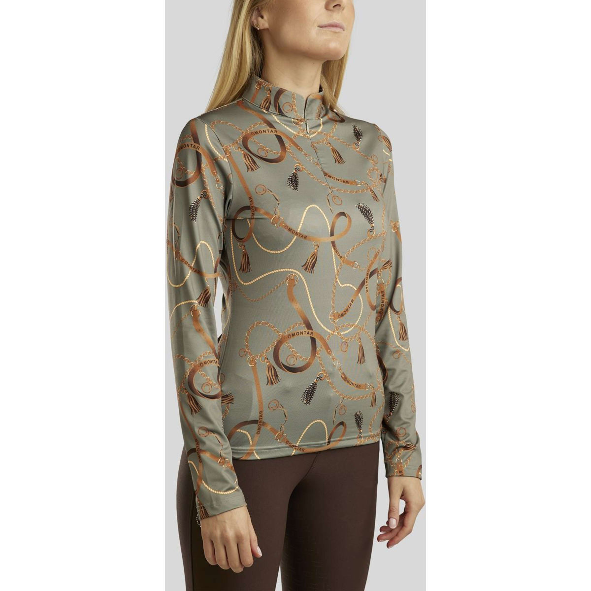 Montar Poloshirt Haily Bridle Print Lange Mouwen Dusty Green