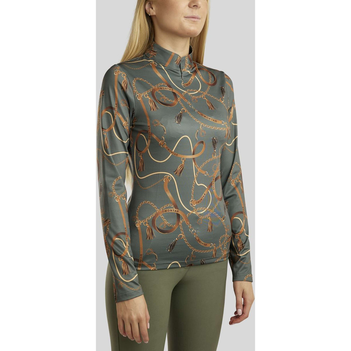 Montar Poloshirt Haily Bridle Print Lange Mouwen Pine Green