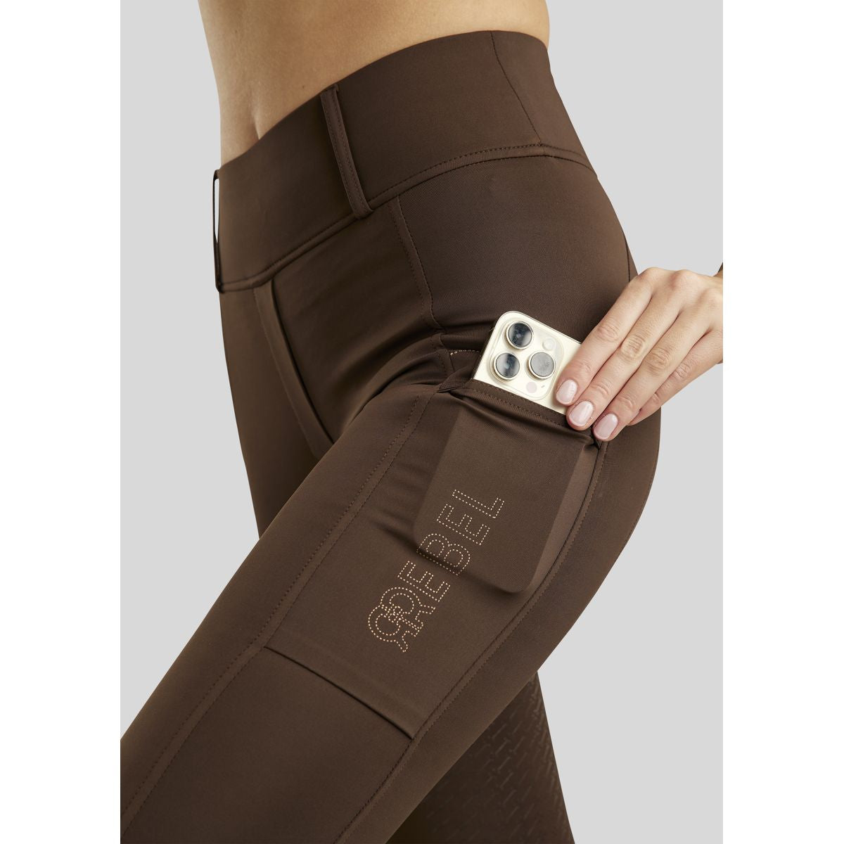 Rebel Rijlegging Beltloops Rosegold Crystals Full Grip Bruin