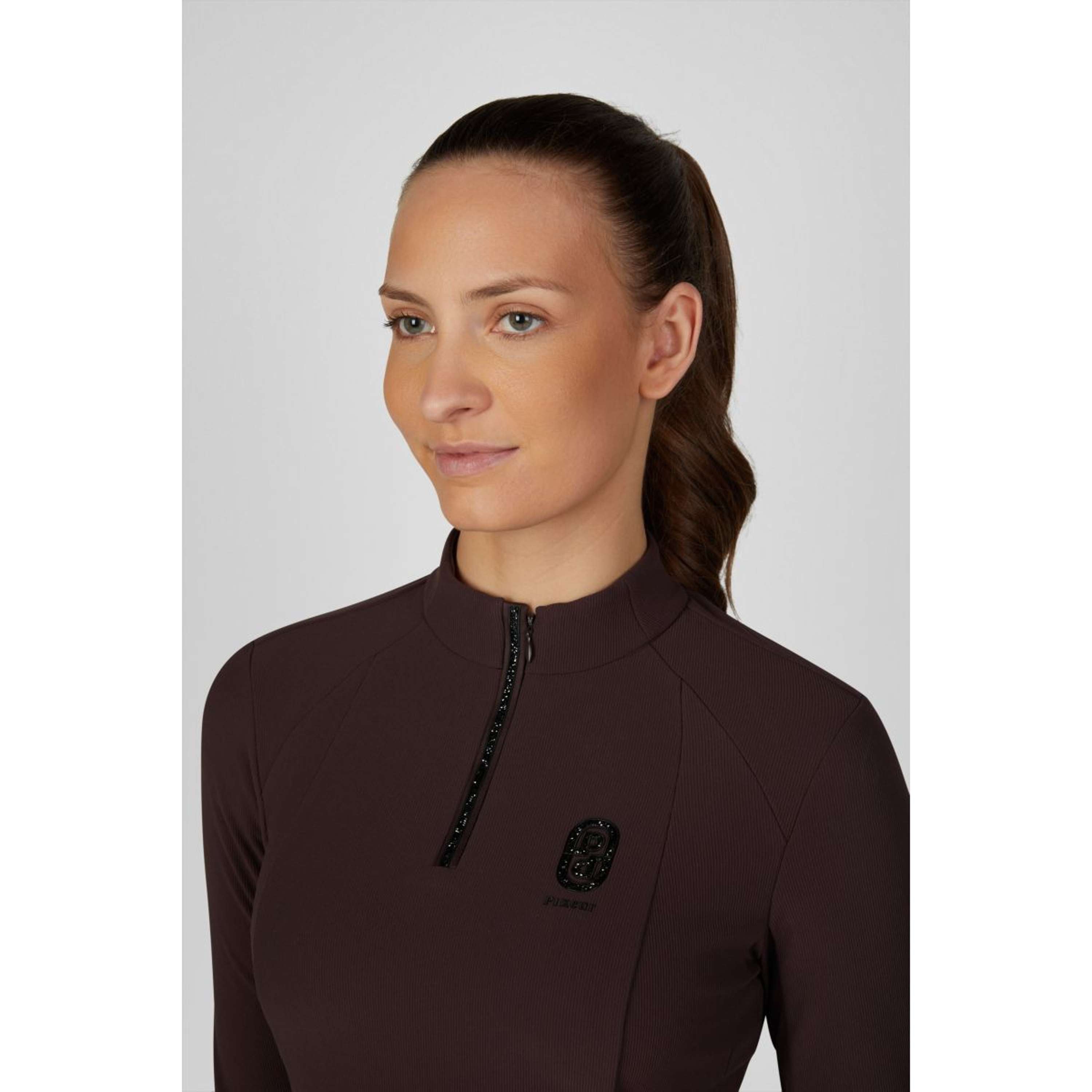 Pikeur Shirt Zip Rip Selection AW26 Lange Mouwen Chocolate Brown