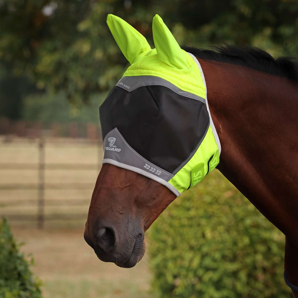 FlyGuard by Shires Vliegenmasker Pro Hi-Viz Fine Mesh met Oren Fluo Geel