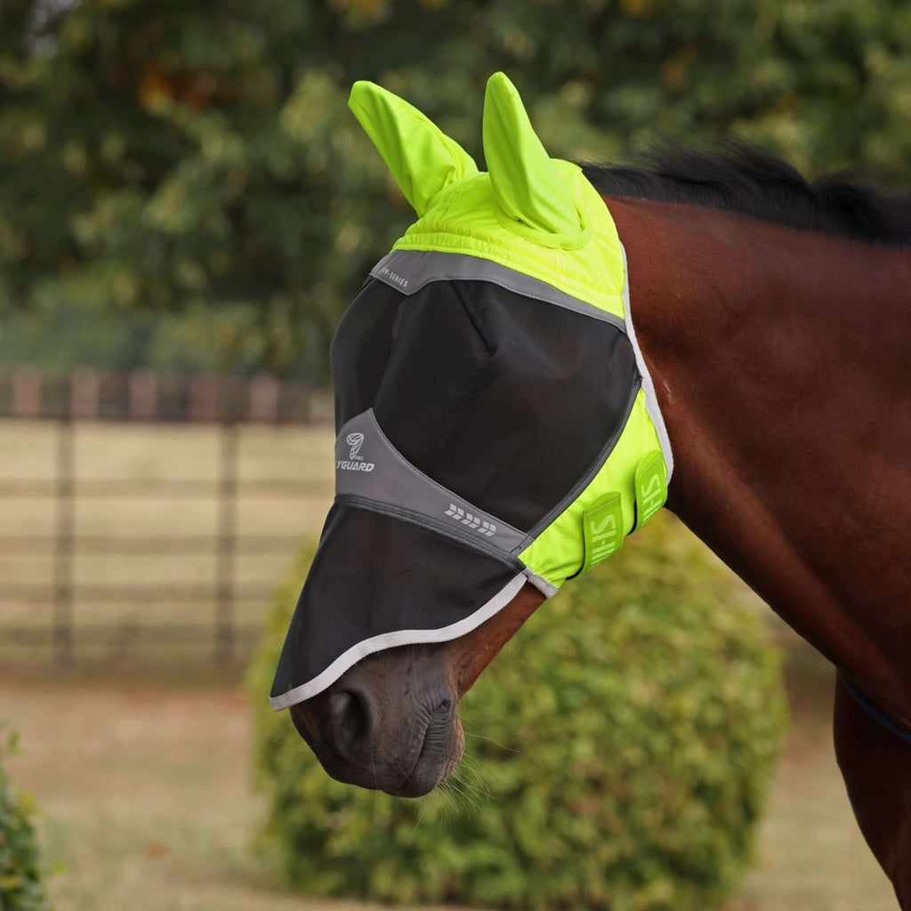 FlyGuard by Shires Vliegenmasker Pro Hi-Viz Fine Mesh met Oren en Neus Fluo Geel