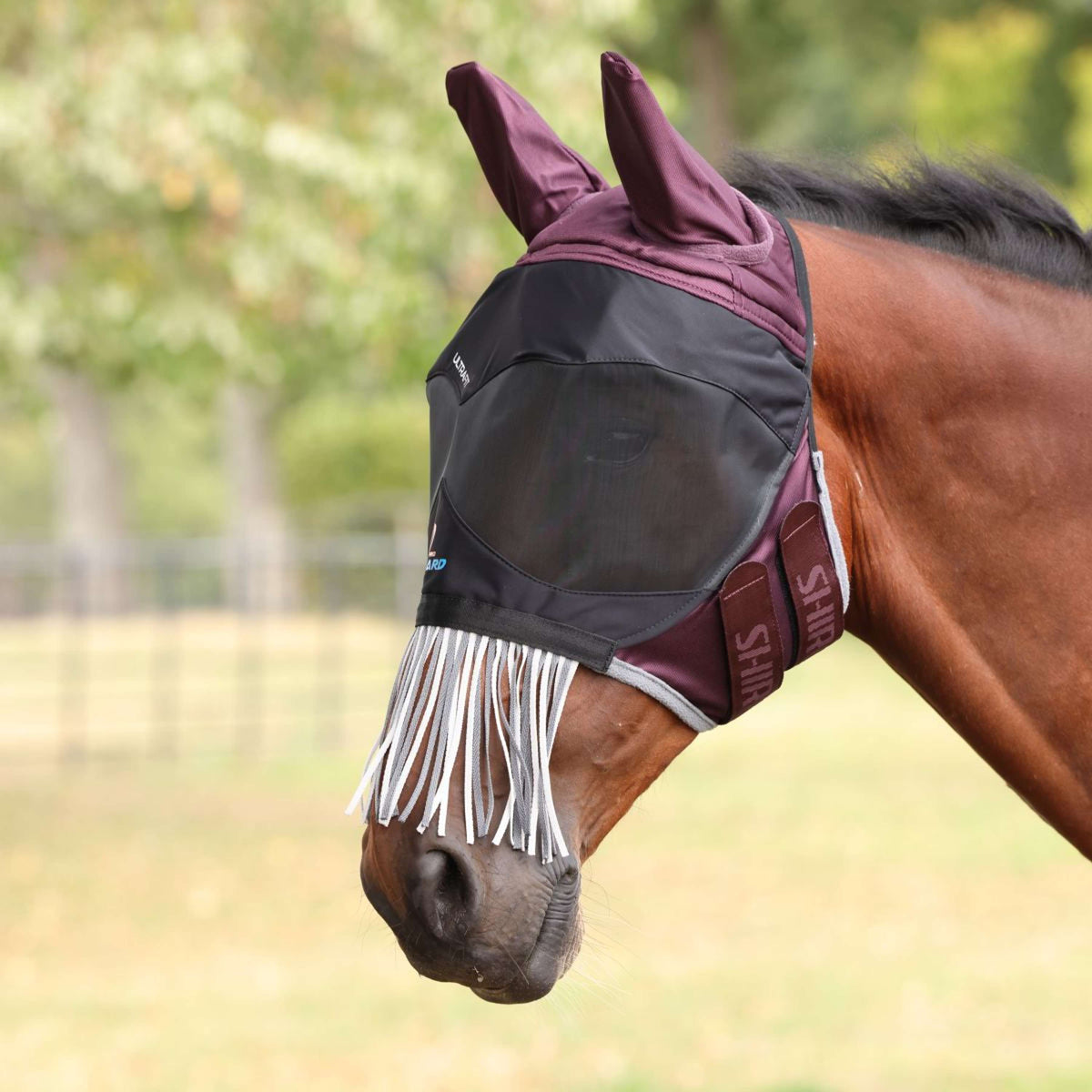 FlyGuard Vliegenmasker Pro Deluxe met Oren en Franjes Black Cherry
