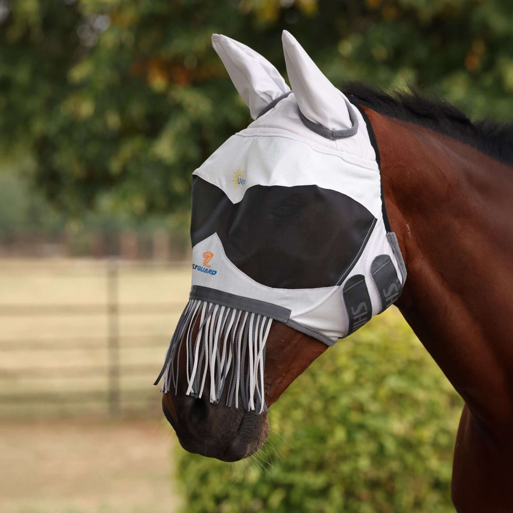 FlyGuard by Shires Vliegenmasker Pro Sun Shade met Oren en Franjes Wit