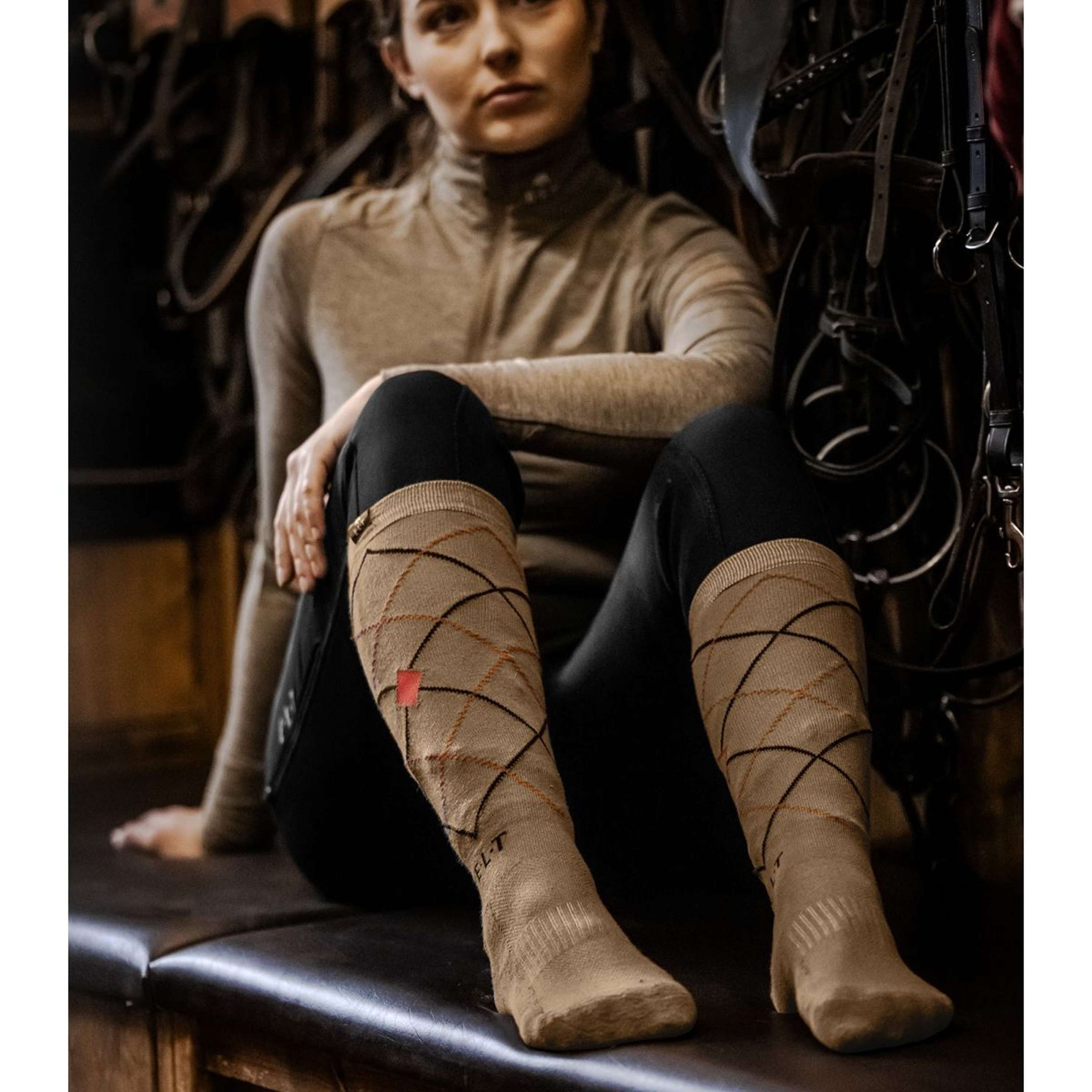 ELT Rijsokken Argyle Cappuccino/Rood ELT Rijsokken Argyle Cappuccino/Rood