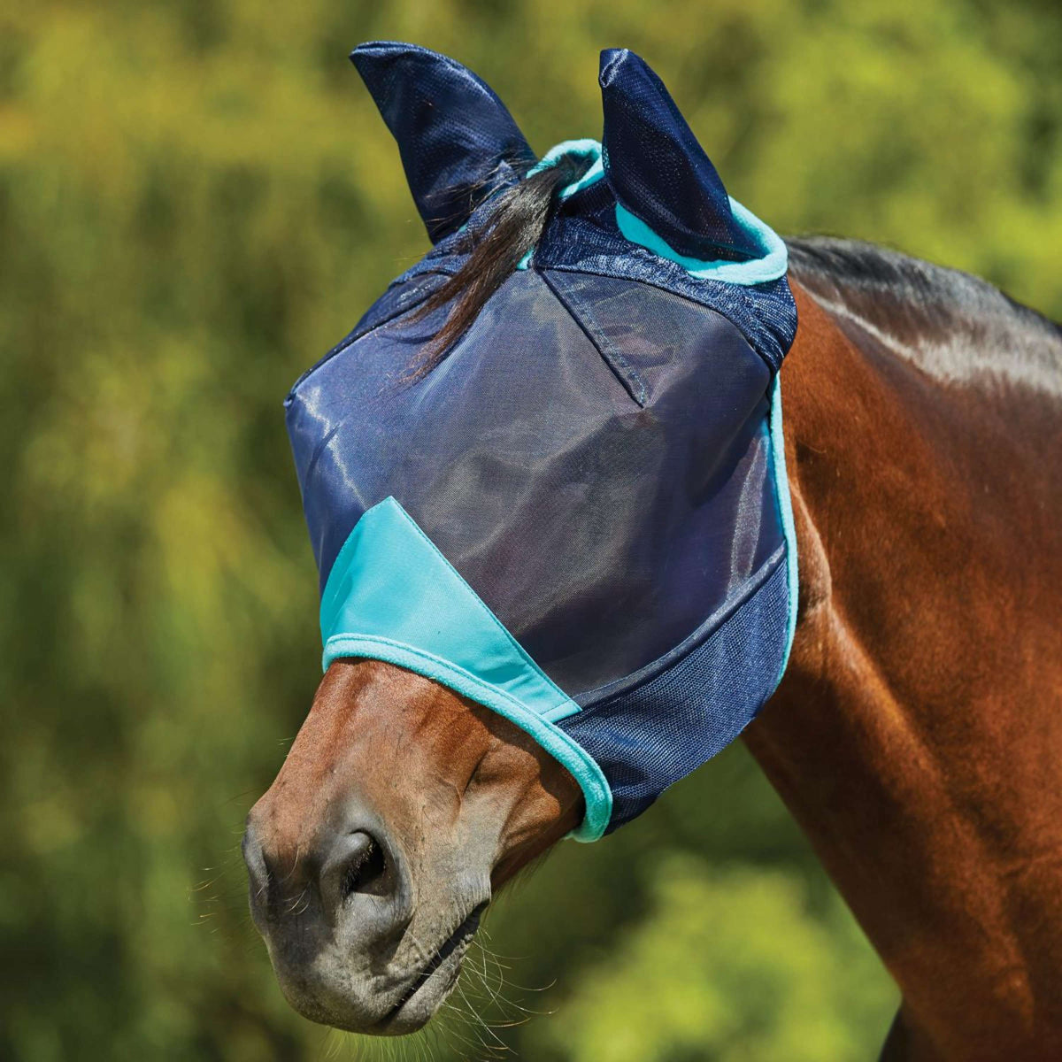 Weatherbeeta Vliegenmasker Comfitec Deluxe Fine Mesh met Oren Navy/Turquoise