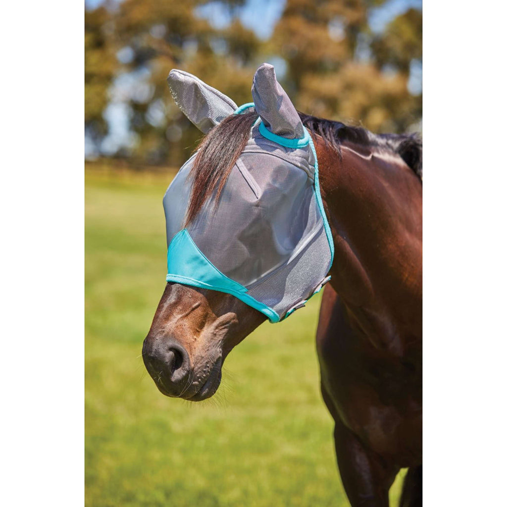 Weatherbeeta Vliegenmasker Comfitec Deluxe Fine Mesh met Oren Grijs/Turquoise
