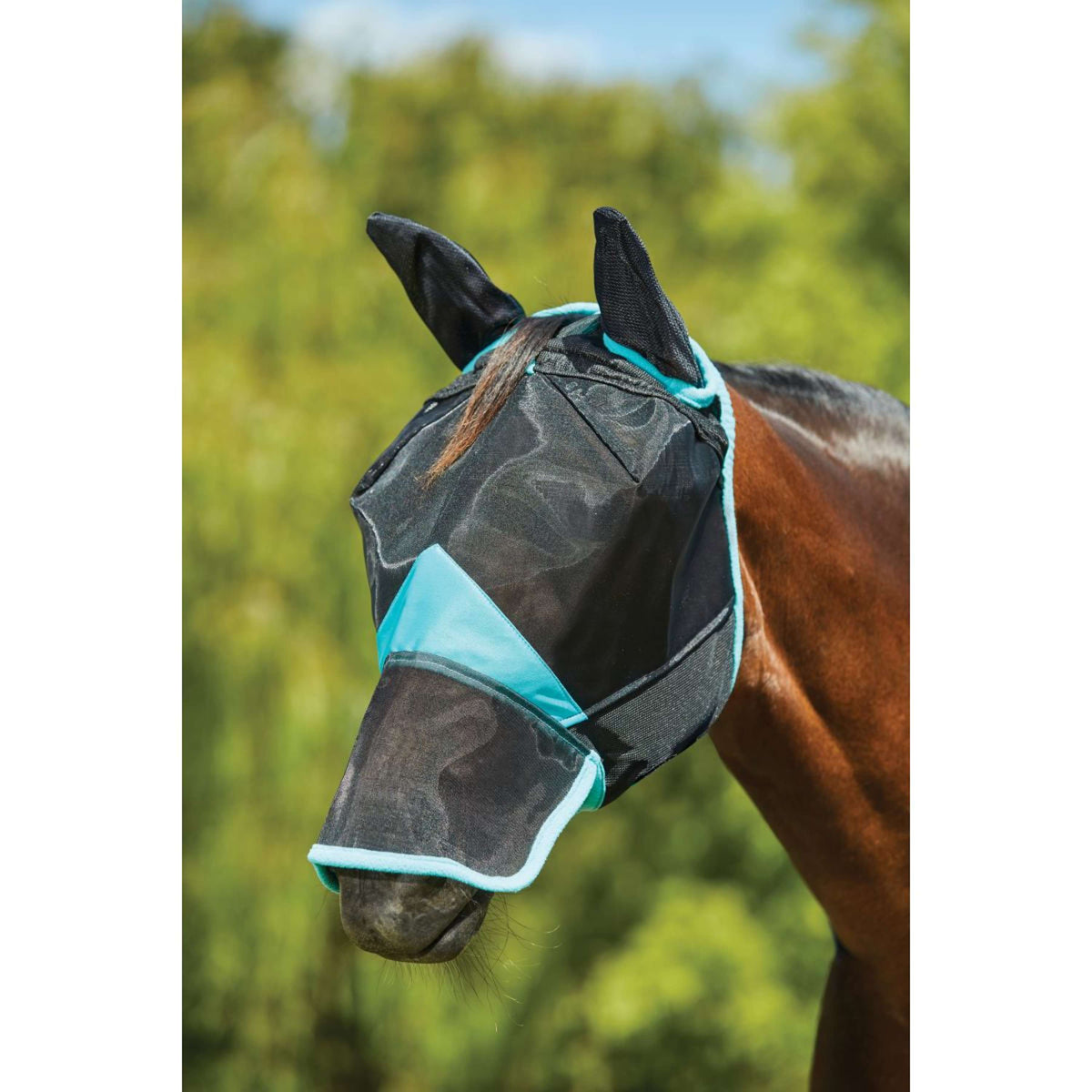 Weatherbeeta Vliegenmasker Comfitec Deluxe Fine Mesh met Oren en Neus Zwart/Turquoise