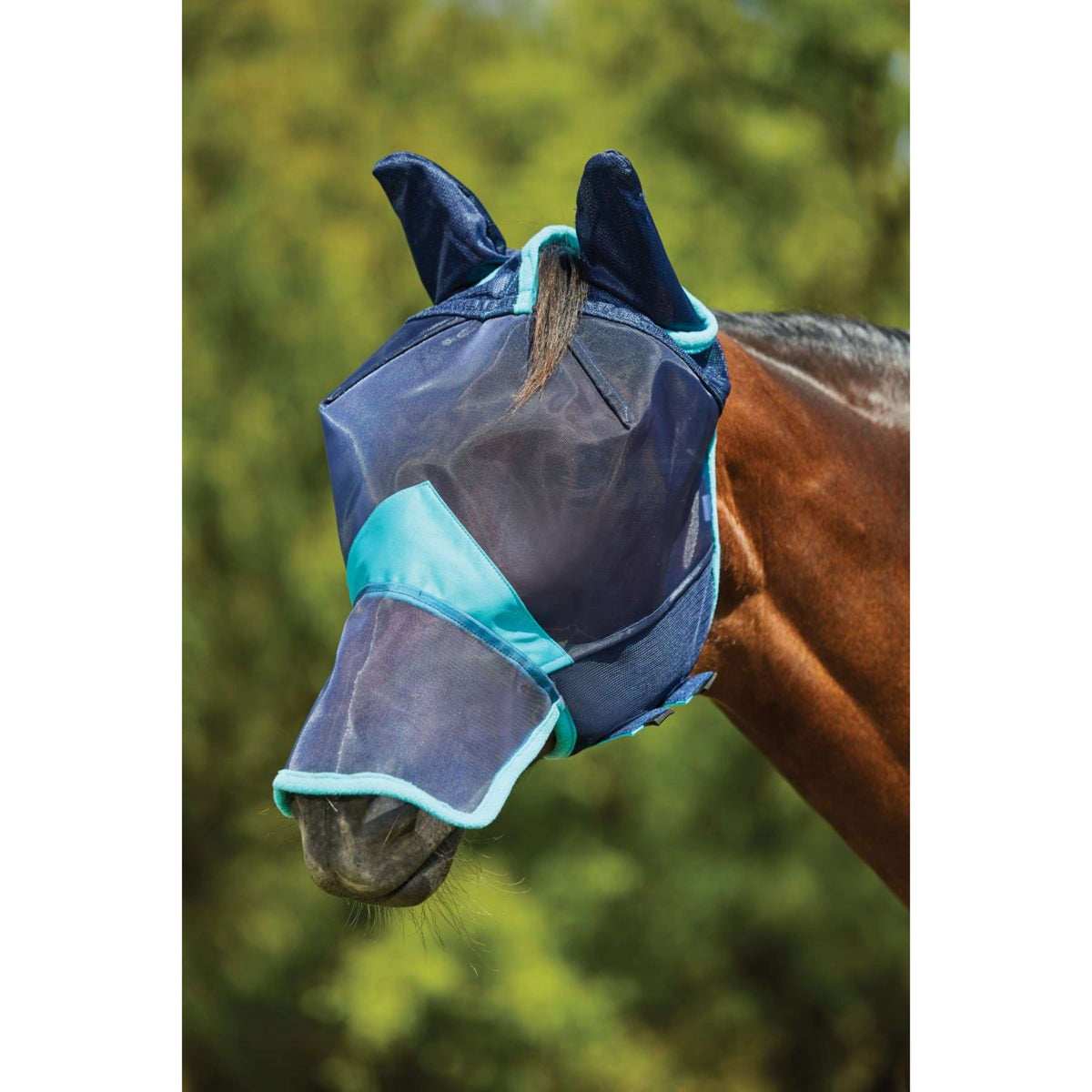 Weatherbeeta Vliegenmasker Comfitec Deluxe Fine Mesh met Oren en Neus Navy/Turquoise