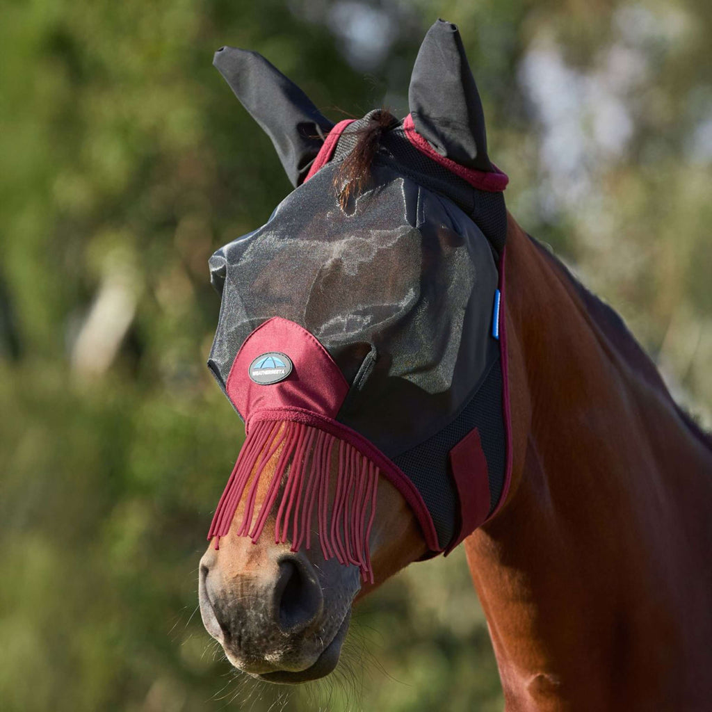 WeatherBeeta Vliegenmasker ComFiTec Fine met Oren en Franjes Black/Burgundy